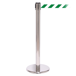 QueuePro 300, Polished Chrome, Barrier with 16' Green/White Diagonal Belt