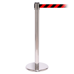 QueuePro 300, Polished Chrome, Barrier with 16' Red/Black Diagonal Belt