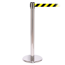 QueuePro 300, Polished Chrome, Barrier with 16' Yellow/Black Diagonal Belt