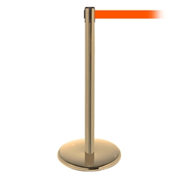 QueuePro 300, Satin Brass, Barrier with 16' Fluorescent Orange Belt