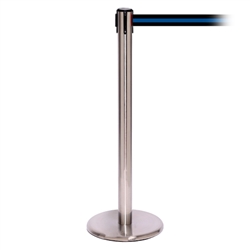 QueuePro 300, Satin Chrome, Barrier with 16' Black/Blue Stripe Belt