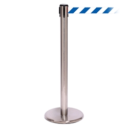 QueuePro 300, Satin Chrome, Barrier with 16' Blue/White Diagonal Belt