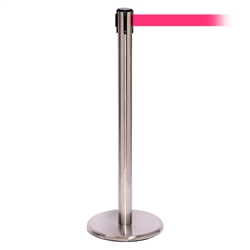 QueuePro 300, Satin Chrome, Barrier with 16' Fluorescent Pink Belt