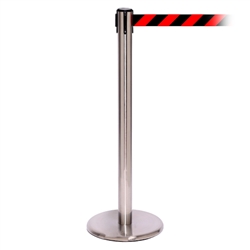 QueuePro 300, Satin Chrome, Barrier with 16' Red/Black Diagonal Belt