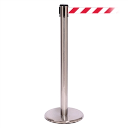 QueuePro 300, Satin Chrome, Barrier with 16' Red/White Diagonal Belt