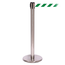 QueuePro 300, Satin Stainless, Barrier with 16' Green/White Diagonal Belt
