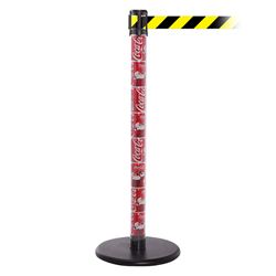 QueuePro 250 Clear, Coke Cans, Barrier with transparent tube 11' Yellow/Black Diagonal Belt