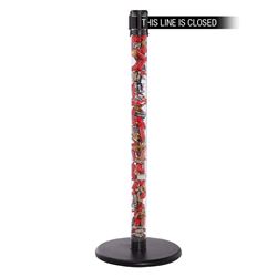 QueuePro 250 Clear, Polished Brass, Barrier with transparent tube 11' THIS LINE IS CLOSED Belt