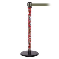 QueuePro 250 Clear, Polished Brass, Barrier with transparent tube 11' Olive Green Belt