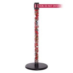 QueuePro 250 Clear, Polished Brass, Barrier with transparent tube 11' CAUTION-DO NOT ENTER - RED Belt
