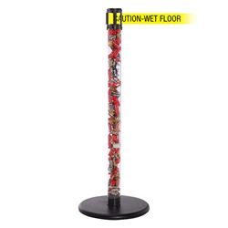 QueuePro 250 Clear, Polished Brass, Barrier with transparent tube 11' CAUTION-WET FLOOR Belt