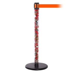QueuePro 250 Clear, Polished Chrome, Barrier with transparent tube 11' Fluorescent Orange Belt