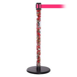 QueuePro 250 Clear, Polished Stainless, Barrier with transparent tube 11' Fluorescent Pink Belt