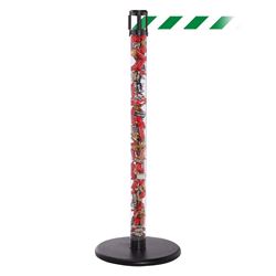 QueuePro 250 Clear, Polished Stainless, Barrier with transparent tube 11' Green/White Diagonal Belt