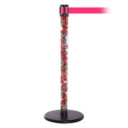 QueuePro 250 Clear, Satin Stainless, Barrier with transparent tube 11' Fluorescent Pink Belt