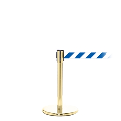 QueuePro 200 Mini, Polished Brass, Barrier with 11' Blue/White Diagonal Belt