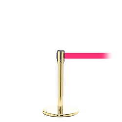 QueuePro 200 Mini, Polished Brass, Barrier with 11' Fluorescent Pink Belt