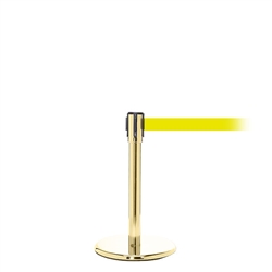 QueuePro 200 Mini, Polished Brass, Barrier with 11' Fluorescent Yellow Belt