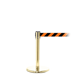 QueuePro 200 Mini, Polished Brass, Barrier with 11' Orange/Black Diagonal Belt