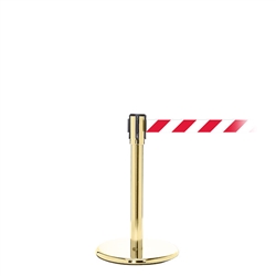 QueuePro 200 Mini, Polished Brass, Barrier with 11' Red/White Diagonal Belt