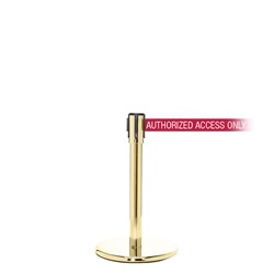 QueuePro 200 Mini, Polished Brass, Barrier with 11' AUTHORIZED ACCESS ONLY - RED Belt