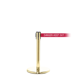QueuePro 200 Mini, Polished Brass, Barrier with 11' DANGER-KEEP OUT - RED Belt