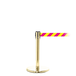 QueuePro 200 Mini, Polished Brass, Barrier with 11' Magenta/Yellow Diagonal Belt