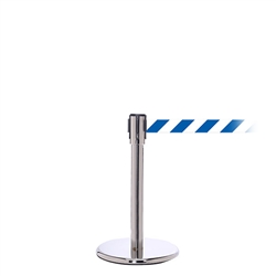 QueuePro 200 Mini, Polished Chrome, Barrier with 11' Blue/White Diagonal Belt
