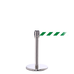 QueuePro 200 Mini, Polished Chrome, Barrier with 11' Green/White Diagonal Belt