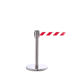 QueuePro 200 Mini, Polished Chrome, Barrier with 11' Red/White Diagonal Belt