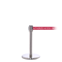 QueuePro 200 Mini, Polished Chrome, Barrier with 11' AUTHORIZED ACCESS ONLY - RED Belt
