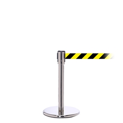 QueuePro 200 Mini, Polished Chrome, Barrier with 11' Yellow/Black Diagonal Belt