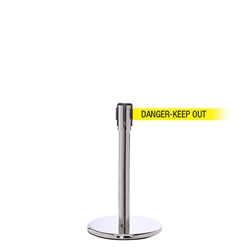 QueuePro 200 Mini, Polished Chrome, Barrier with 11' DANGER-KEEP OUT Belt