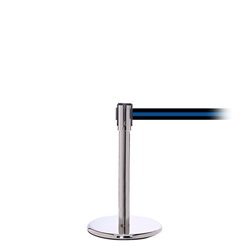 QueuePro 200 Mini, Polished Stainless, Barrier with 11' Black/Blue Stripe Belt
