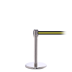 QueuePro 200 Mini, Polished Stainless, Barrier with 11' Black/Yellow Stripe Belt