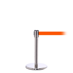 QueuePro 200 Mini, Polished Stainless, Barrier with 11' Fluorescent Orange Belt