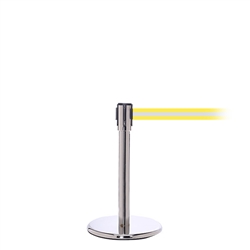 QueuePro 200 Mini, Polished Stainless, Barrier with 11' Yellow/Reflective Stripe Belt