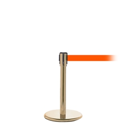 QueuePro 200 Mini, Satin Brass, Barrier with 11' Fluorescent Orange Belt