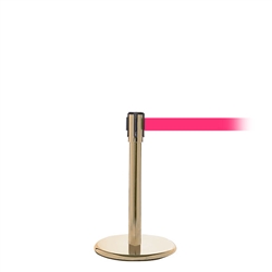 QueuePro 200 Mini, Satin Brass, Barrier with 11' Fluorescent Pink Belt