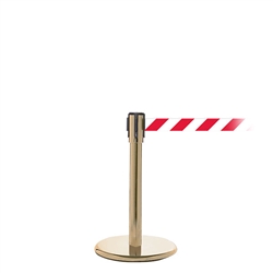QueuePro 200 Mini, Satin Brass, Barrier with 11' Red/White Diagonal Belt