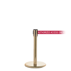 QueuePro 200 Mini, Satin Brass, Barrier with 11' AUTHORIZED ACCESS ONLY - RED Belt