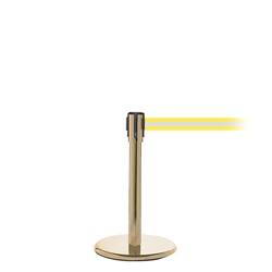 QueuePro 200 Mini, Satin Brass, Barrier with 11' Yellow/Reflective Stripe Belt