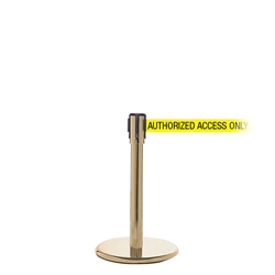 QueuePro 200 Mini, Satin Brass, Barrier with 11' AUTHORIZED ACCESS ONLY Belt