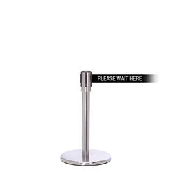 QueuePro 200 Mini, Satin Chrome, Barrier with 11' PLEASE WAIT HERE Belt