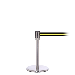 QueuePro 200 Mini, Satin Chrome, Barrier with 11' Black/Yellow Stripe Belt