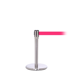 QueuePro 200 Mini, Satin Chrome, Barrier with 11' Fluorescent Pink Belt