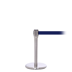 QueuePro 200 Mini, Satin Chrome, Barrier with 11' Navy Blue Belt