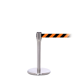 QueuePro 200 Mini, Satin Chrome, Barrier with 11' Orange/Black Diagonal Belt