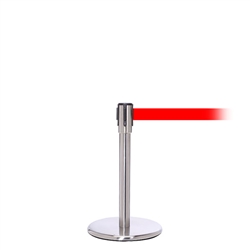 QueuePro 200 Mini, Satin Chrome, Barrier with 11' Red Belt