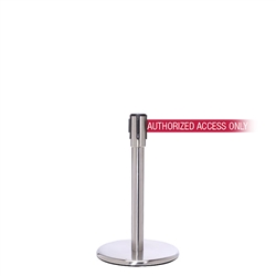 QueuePro 200 Mini, Satin Chrome, Barrier with 11' AUTHORIZED ACCESS ONLY - RED Belt